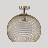 15.75 in. 1-Light Gold Globe Metal Cage Convertible Pendant and Semi-Flush Mount Ceiling Light