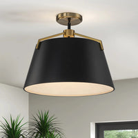 18 in. 3-Light Black and Gold Convertible Drum Pendant and Semi-Flush Mount Ceiling Light