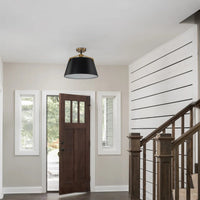 18 in. 3-Light Black and Gold Convertible Drum Pendant and Semi-Flush Mount Ceiling Light