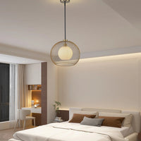 15.75 in. 1-Light Gold Globe Metal Cage Convertible Pendant and Semi-Flush Mount Ceiling Light