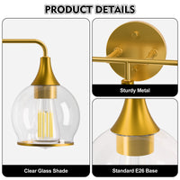 22 in. 3-Light Black Classic Traditional Bathroom Vanity Light with Clear Globe Glass Shades