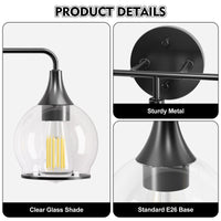 22 in. 3-Light Black Classic Traditional Bathroom Vanity Light with Clear Globe Glass Shades