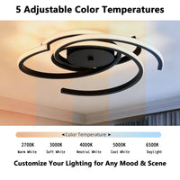 22 in. 3-Light Black Modern Spiral Integrated LED 5CCT Flush Mount Ceiling Light Fixture for Bedroom Kitchen