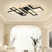 36.5 in. 4-Light Black Modern Liner Integrated LED 5CCT Flush Mount Ceiling Light Fixture for Bedroom Kitchen