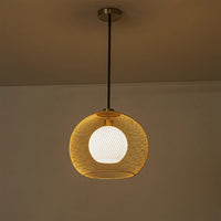 15.75 in. 1-Light Gold Globe Metal Cage Convertible Pendant and Semi-Flush Mount Ceiling Light