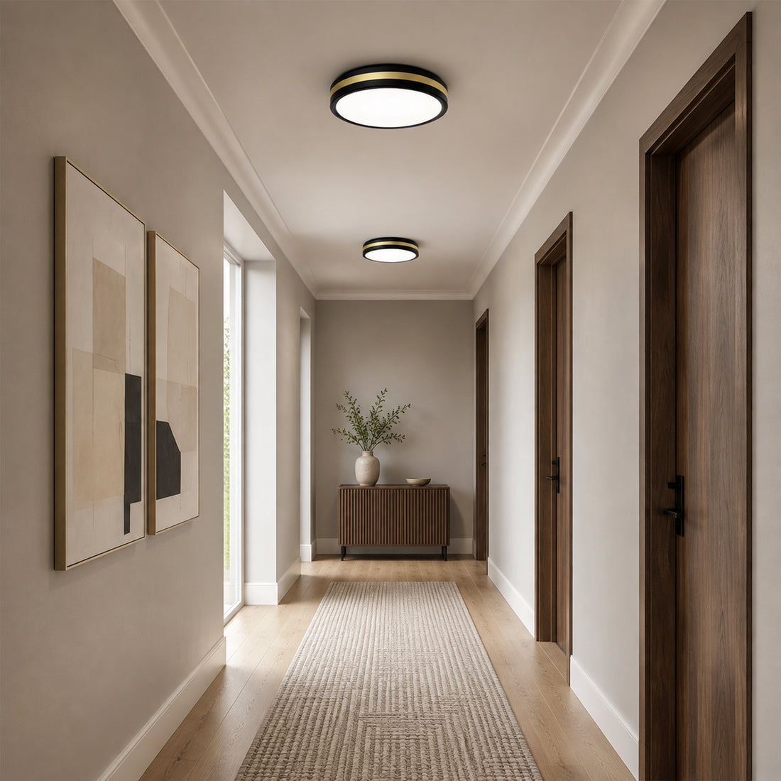 Modern Black Gold Integrated LED 5 CCT Flush Mount Ceiling Light with Night Light for Bedroom Kitchen - 3 Size