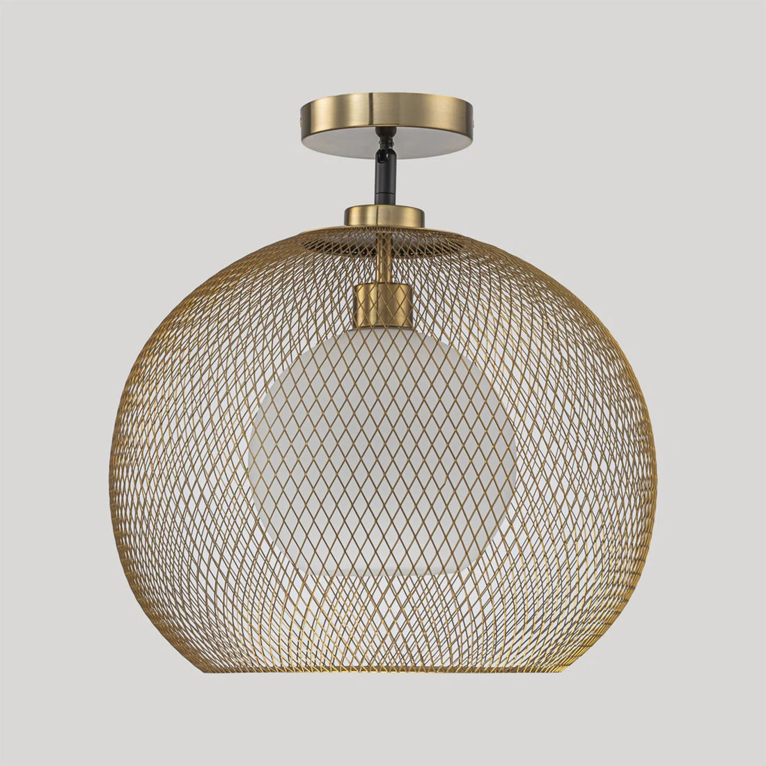 15.75 in. 1-Light Gold Globe Metal Cage Convertible Pendant and Semi-Flush Mount Ceiling Light