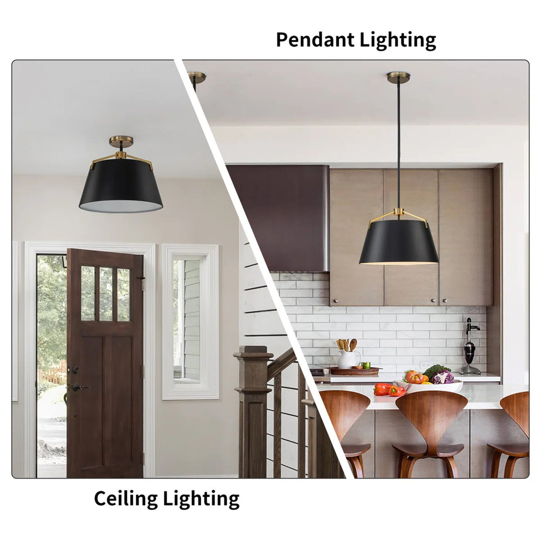 18 in. 3-Light Black and Gold Convertible Drum Pendant and Semi-Flush Mount Ceiling Light