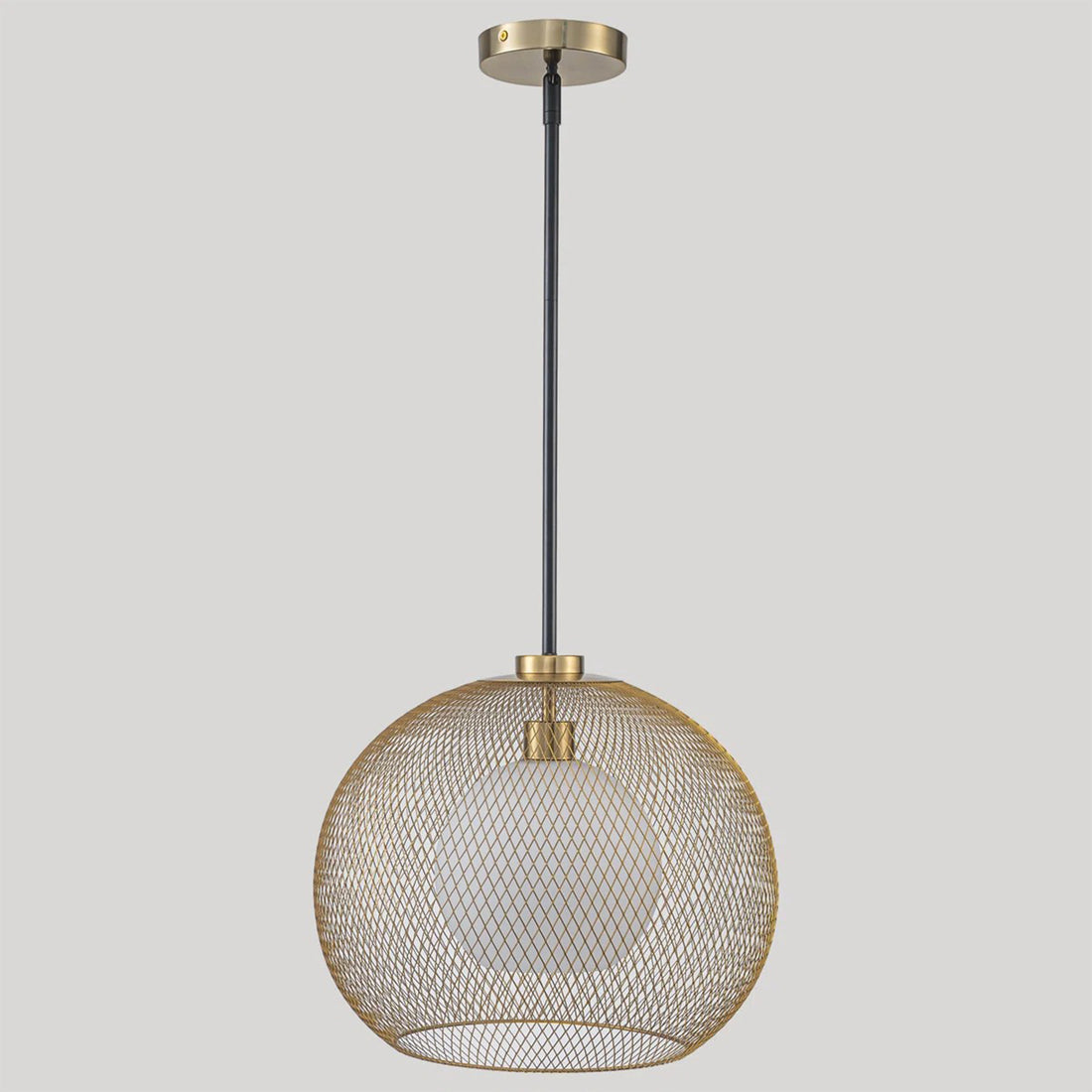 15.75 in. 1-Light Gold Globe Metal Cage Convertible Pendant and Semi-Flush Mount Ceiling Light