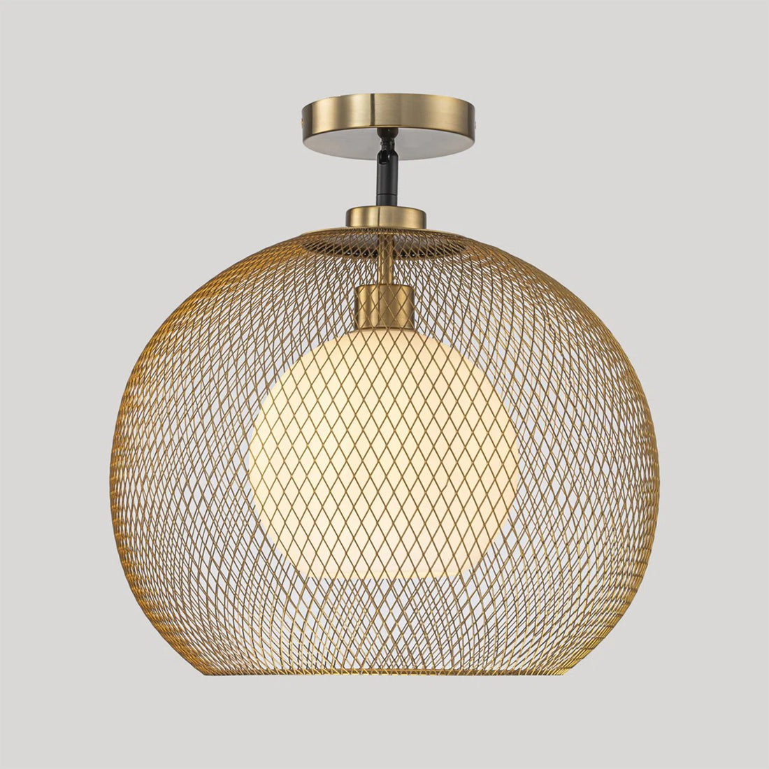 15.75 in. 1-Light Gold Globe Metal Cage Convertible Pendant and Semi-Flush Mount Ceiling Light