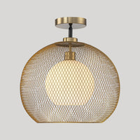 15.75 in. 1-Light Gold Globe Metal Cage Convertible Pendant and Semi-Flush Mount Ceiling Light