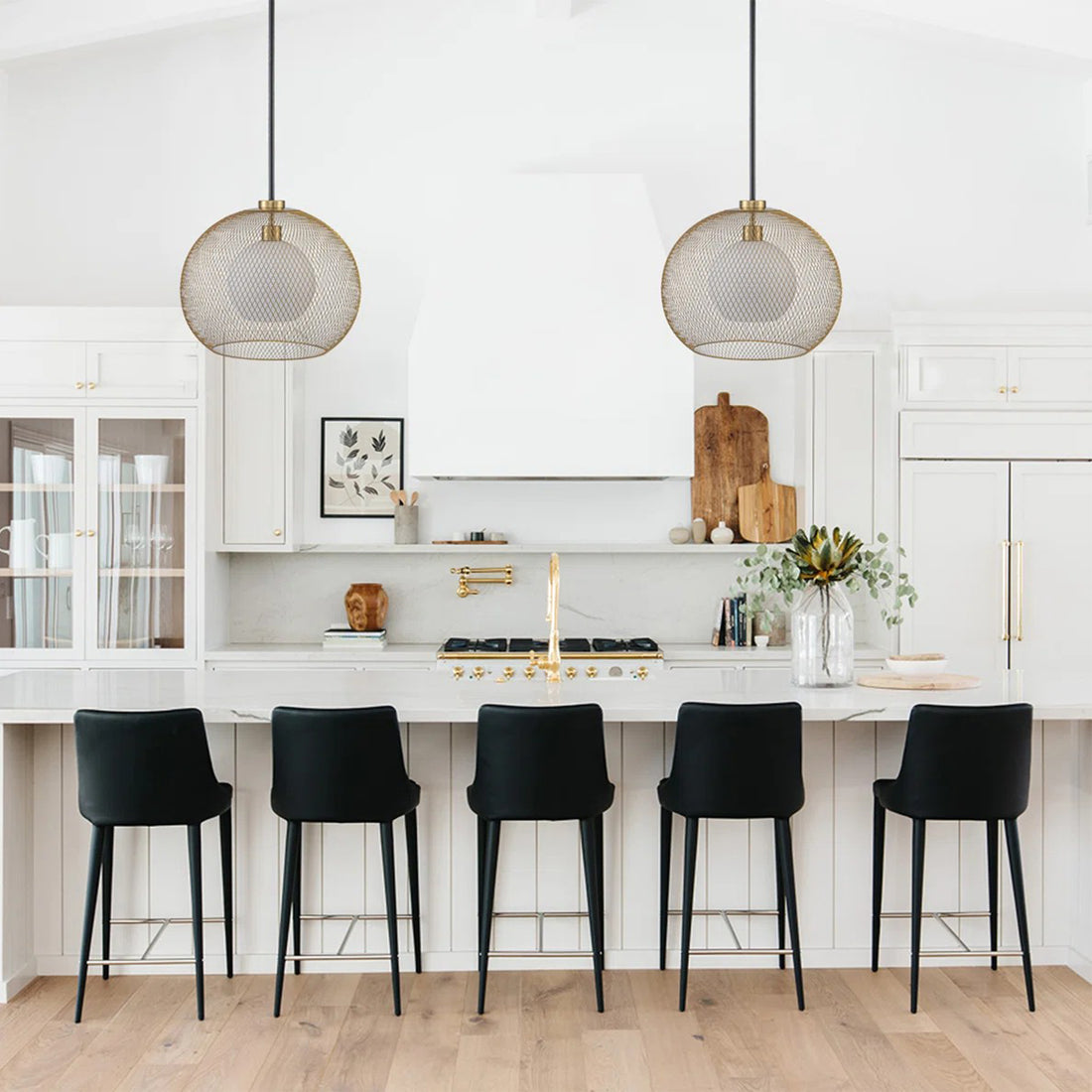 15.75 in. 1-Light Gold Globe Metal Cage Convertible Pendant and Semi-Flush Mount Ceiling Light