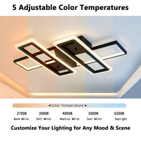 36.5 in. 4-Light Black Modern Liner Integrated LED 5CCT Flush Mount Ceiling Light Fixture for Bedroom Kitchen