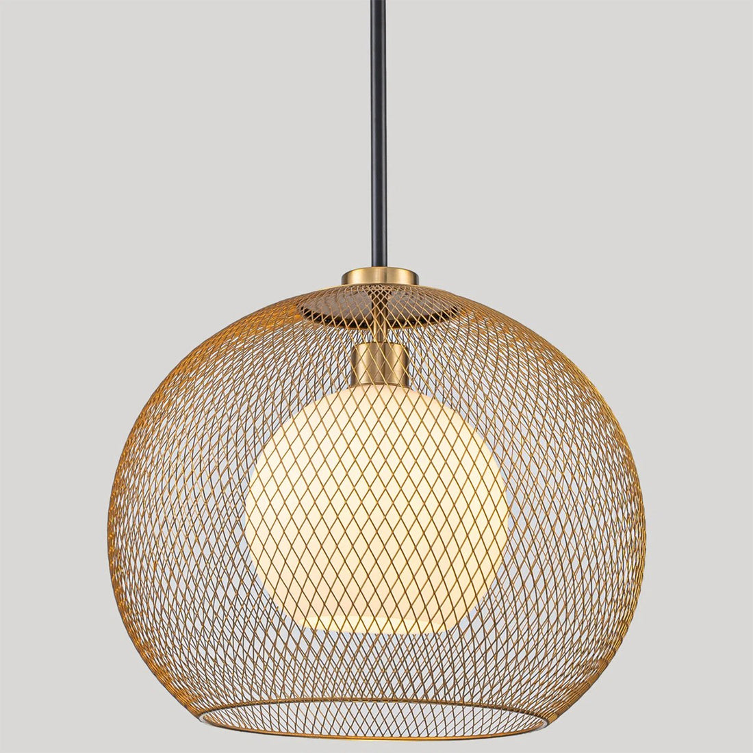 15.75 in. 1-Light Gold Globe Metal Cage Convertible Pendant and Semi-Flush Mount Ceiling Light