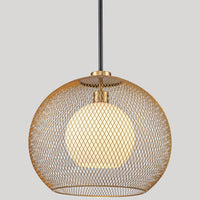 15.75 in. 1-Light Gold Globe Metal Cage Convertible Pendant and Semi-Flush Mount Ceiling Light