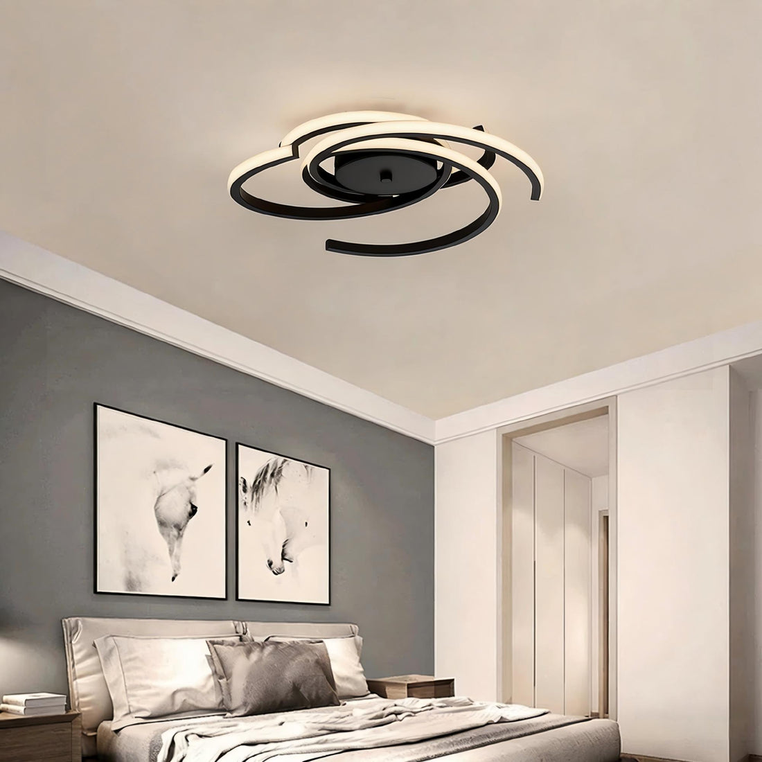 22 in. 3-Light Black Modern Spiral Integrated LED 5CCT Flush Mount Ceiling Light Fixture for Bedroom Kitchen