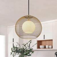 15.75 in. 1-Light Gold Globe Metal Cage Convertible Pendant and Semi-Flush Mount Ceiling Light