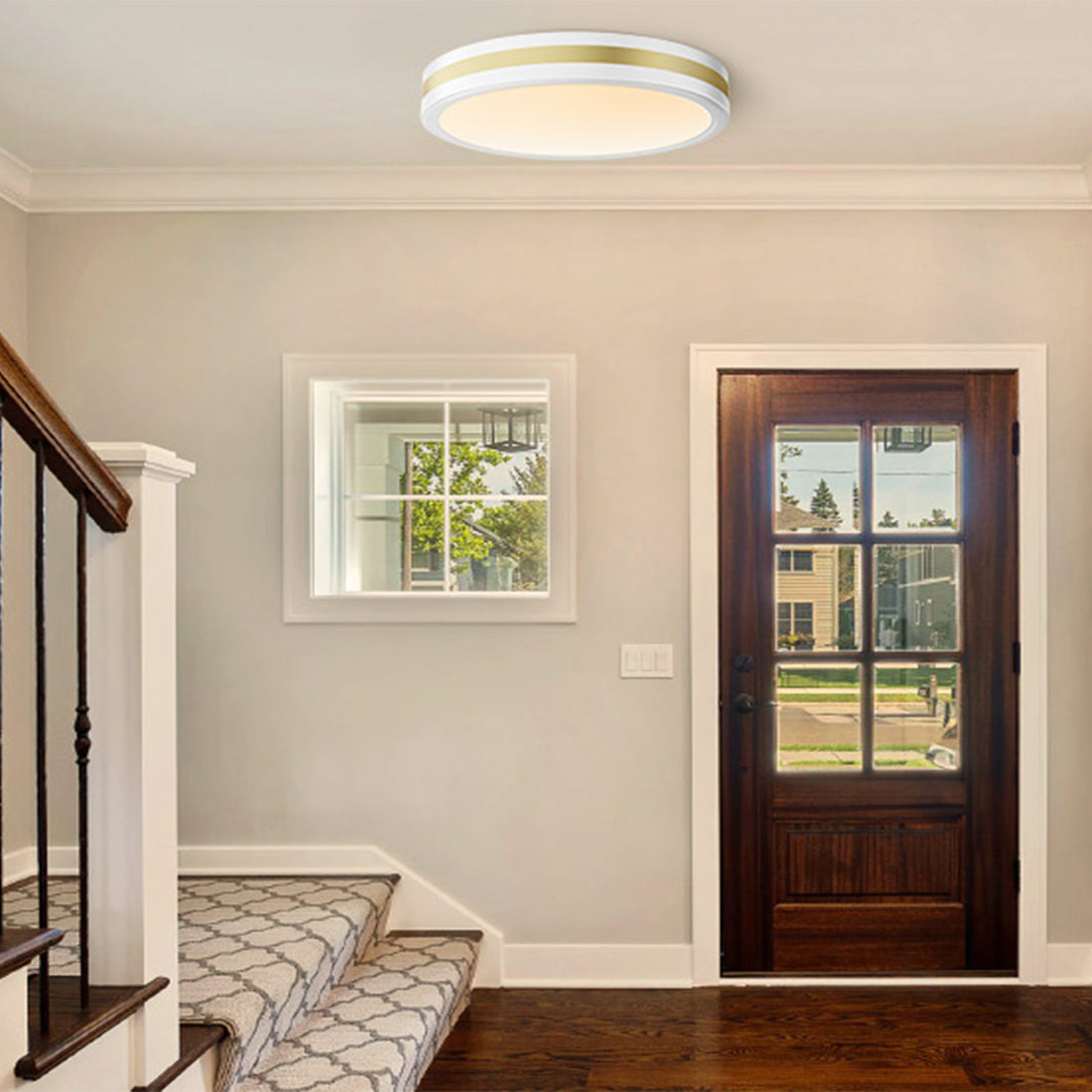 Modern White Gold Integrated LED 5 CCT Flush Mount Ceiling Light with Night Light for Bedroom Kitchen - 3 Size