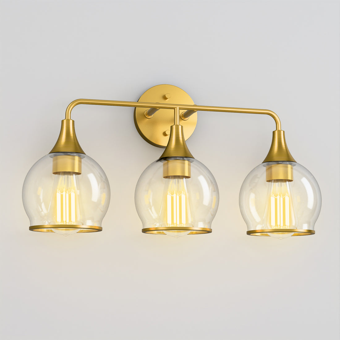 22 in. 3-Light Black Classic Traditional Bathroom Vanity Light with Clear Globe Glass Shades