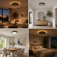 Modern Black Gold Integrated LED 5 CCT Flush Mount Ceiling Light with Night Light for Bedroom Kitchen - 3 Size