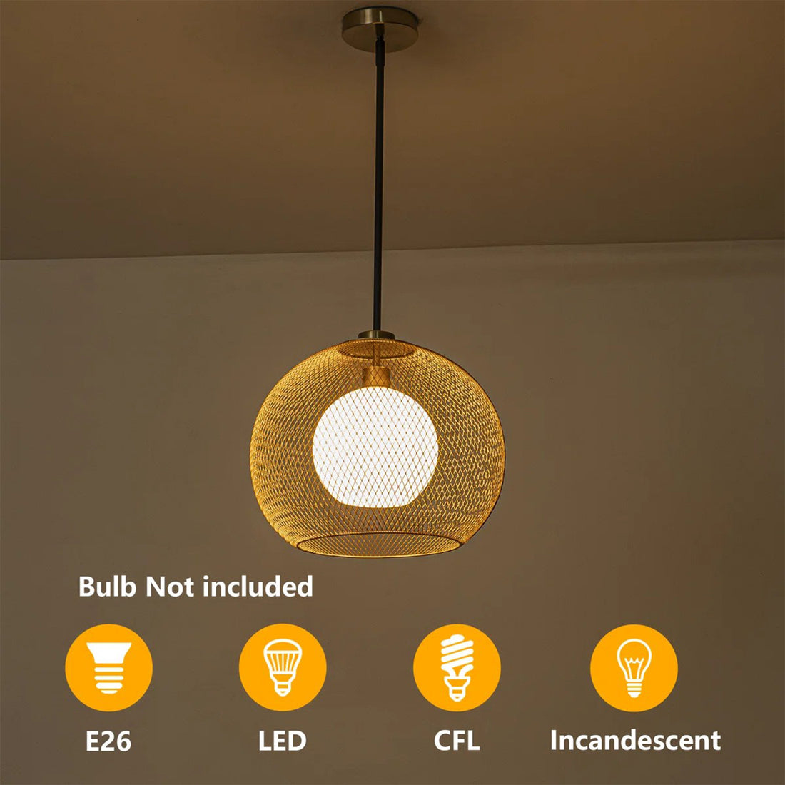 15.75 in. 1-Light Gold Globe Metal Cage Convertible Pendant and Semi-Flush Mount Ceiling Light