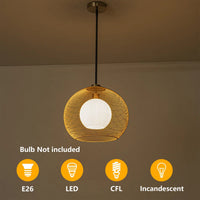 15.75 in. 1-Light Gold Globe Metal Cage Convertible Pendant and Semi-Flush Mount Ceiling Light