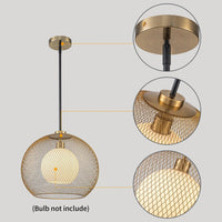 15.75 in. 1-Light Gold Globe Metal Cage Convertible Pendant and Semi-Flush Mount Ceiling Light