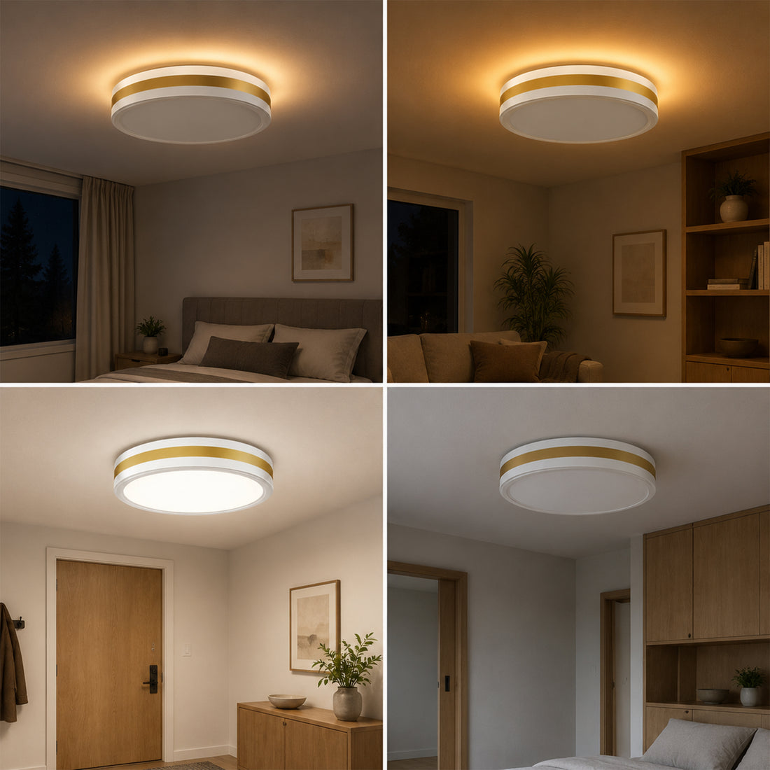 Modern White Gold Integrated LED 5 CCT Flush Mount Ceiling Light with Night Light for Bedroom Kitchen - 3 Size