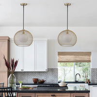 15.75 in. 1-Light Gold Globe Metal Cage Convertible Pendant and Semi-Flush Mount Ceiling Light