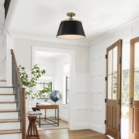 18 in. 3-Light Black and Gold Convertible Drum Pendant and Semi-Flush Mount Ceiling Light