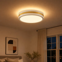 Modern White Gold Integrated LED 5 CCT Flush Mount Ceiling Light with Night Light for Bedroom Kitchen - 3 Size