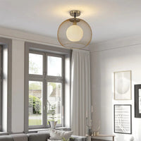 15.75 in. 1-Light Gold Globe Metal Cage Convertible Pendant and Semi-Flush Mount Ceiling Light