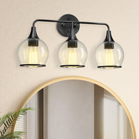 22 in. 3-Light Black Classic Traditional Bathroom Vanity Light with Clear Globe Glass Shades