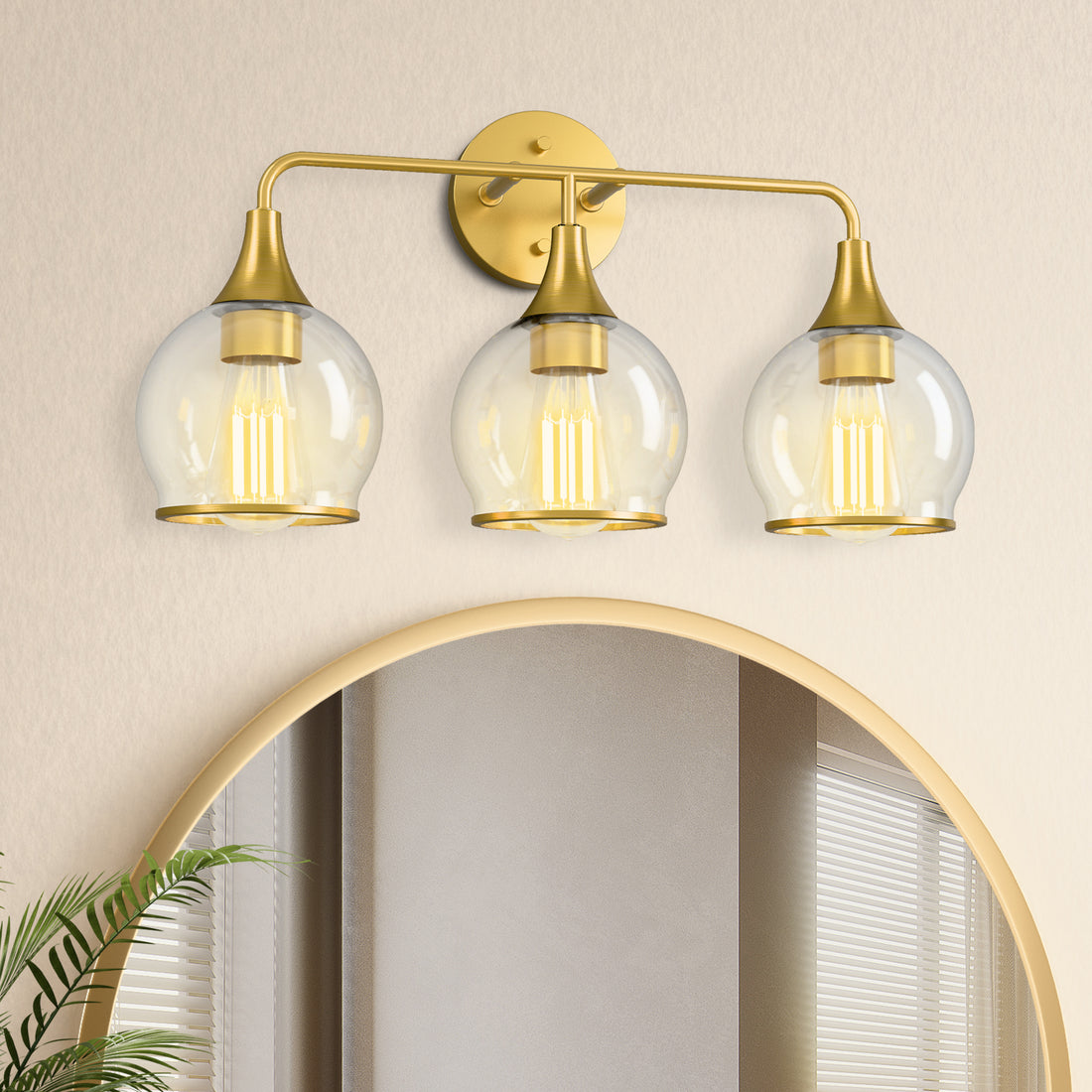 22 in. 3-Light Black Classic Traditional Bathroom Vanity Light with Clear Globe Glass Shades