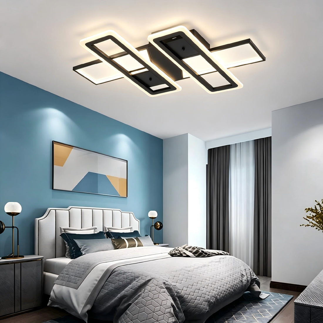 36.5 in. 4-Light Black Modern Liner Integrated LED 5CCT Flush Mount Ceiling Light Fixture for Bedroom Kitchen
