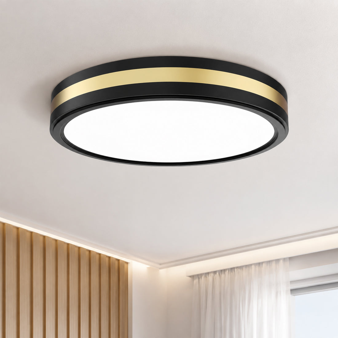 Modern Black Gold Integrated LED 5 CCT Flush Mount Ceiling Light with Night Light for Bedroom Kitchen - 3 Size