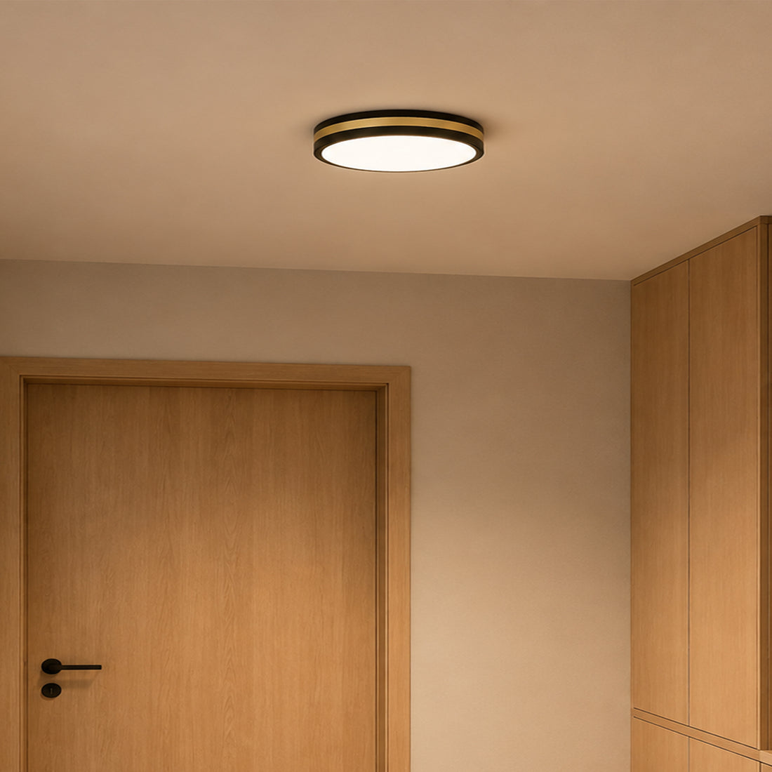 Modern Black Gold Integrated LED 5 CCT Flush Mount Ceiling Light with Night Light for Bedroom Kitchen - 3 Size