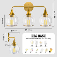 22 in. 3-Light Black Classic Traditional Bathroom Vanity Light with Clear Globe Glass Shades