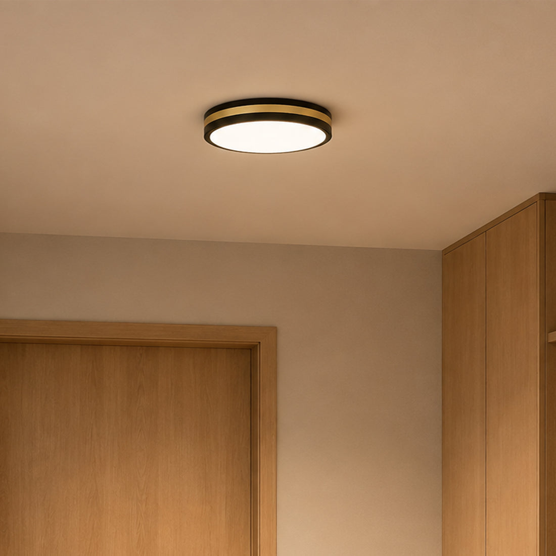 Modern Black Gold Integrated LED 5 CCT Flush Mount Ceiling Light with Night Light for Bedroom Kitchen - 3 Size