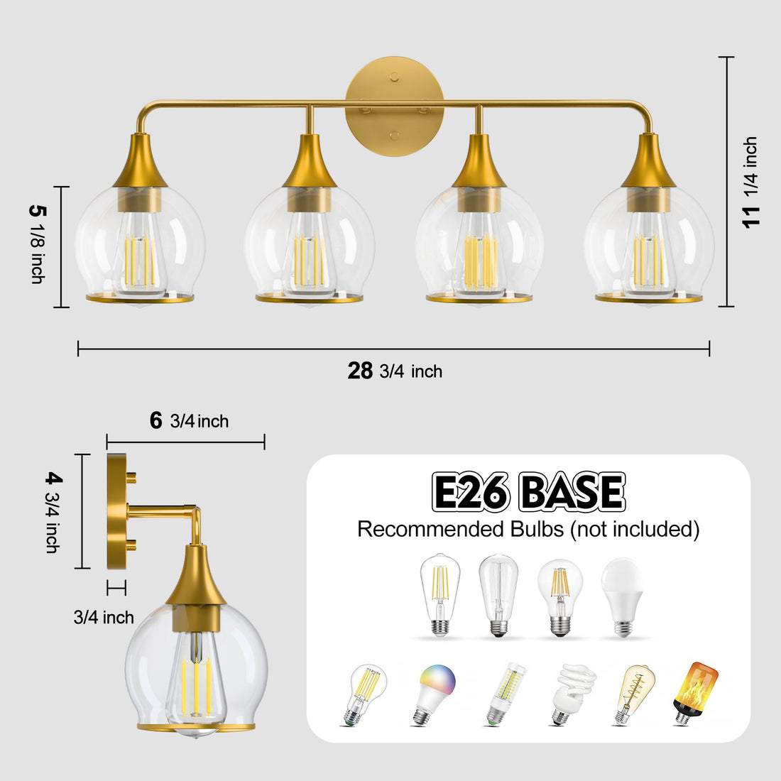 22 in. 3-Light Black Classic Traditional Bathroom Vanity Light with Clear Globe Glass Shades