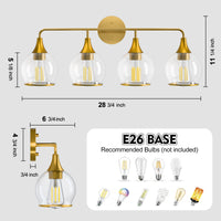 22 in. 3-Light Black Classic Traditional Bathroom Vanity Light with Clear Globe Glass Shades