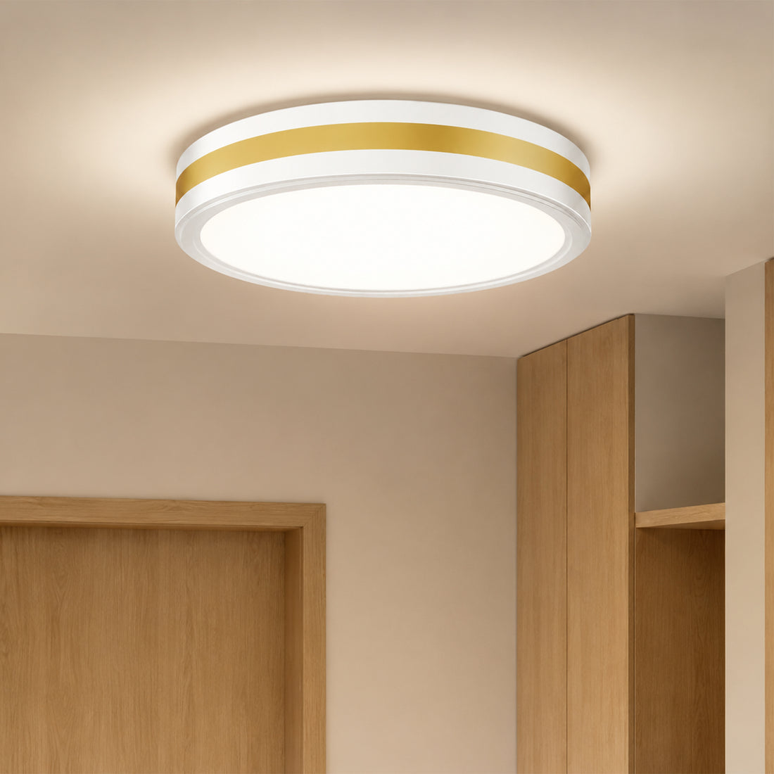 Modern White Gold Integrated LED 5 CCT Flush Mount Ceiling Light with Night Light for Bedroom Kitchen - 3 Size