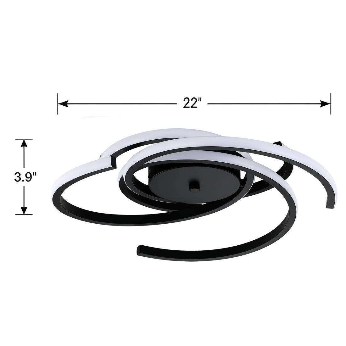 22 in. 3-Light Black Modern Spiral Integrated LED 5CCT Flush Mount Ceiling Light Fixture for Bedroom Kitchen
