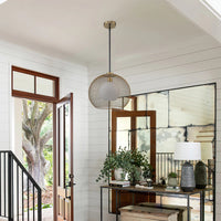 15.75 in. 1-Light Gold Globe Metal Cage Convertible Pendant and Semi-Flush Mount Ceiling Light