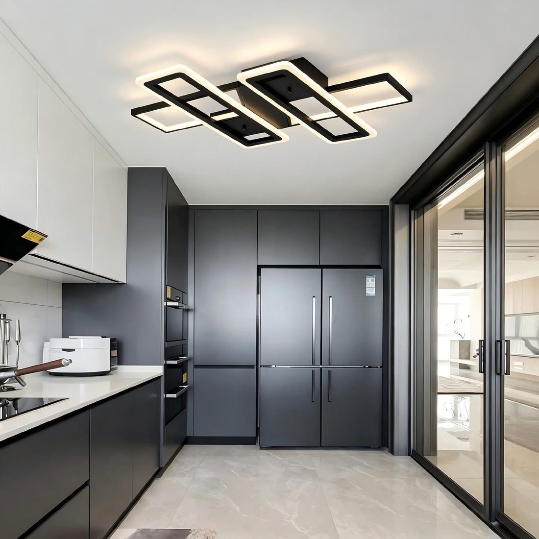 36.5 in. 4-Light Black Modern Liner Integrated LED 5CCT Flush Mount Ceiling Light Fixture for Bedroom Kitchen