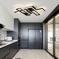 36.5 in. 4-Light Black Modern Liner Integrated LED 5CCT Flush Mount Ceiling Light Fixture for Bedroom Kitchen