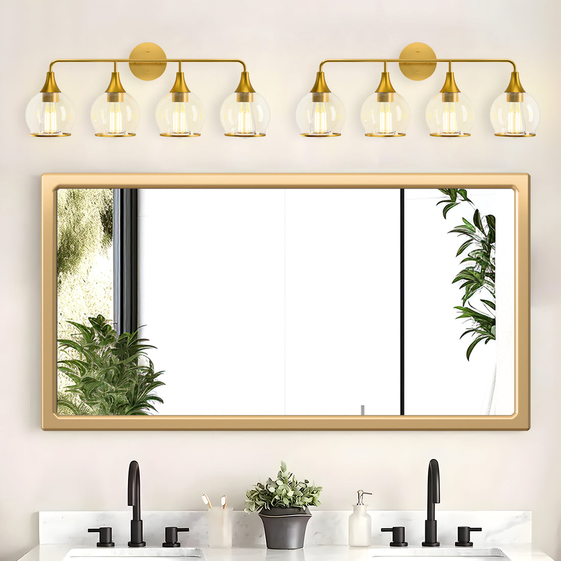 22 in. 3-Light Black Classic Traditional Bathroom Vanity Light with Clear Globe Glass Shades