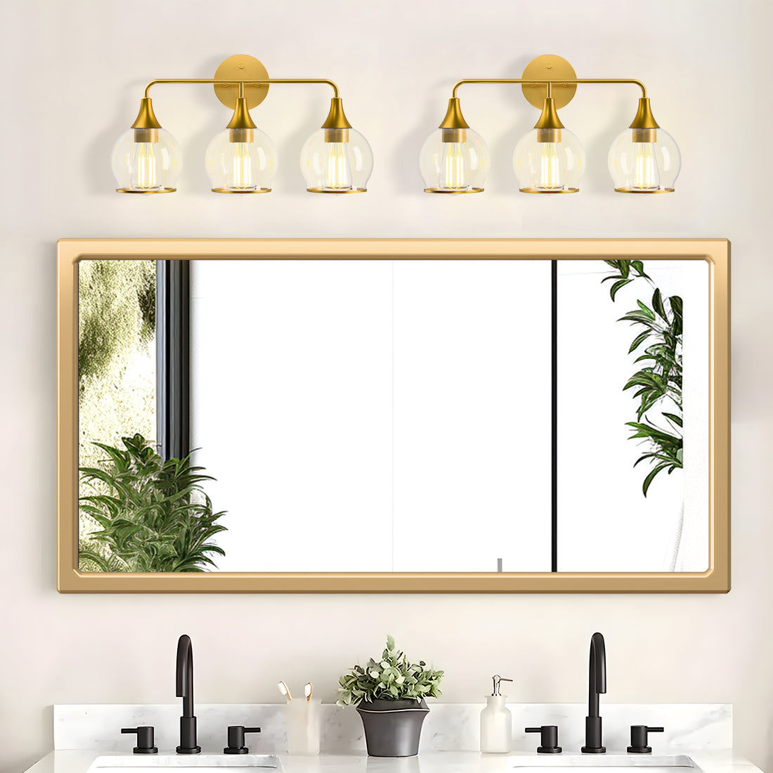 22 in. 3-Light Black Classic Traditional Bathroom Vanity Light with Clear Globe Glass Shades