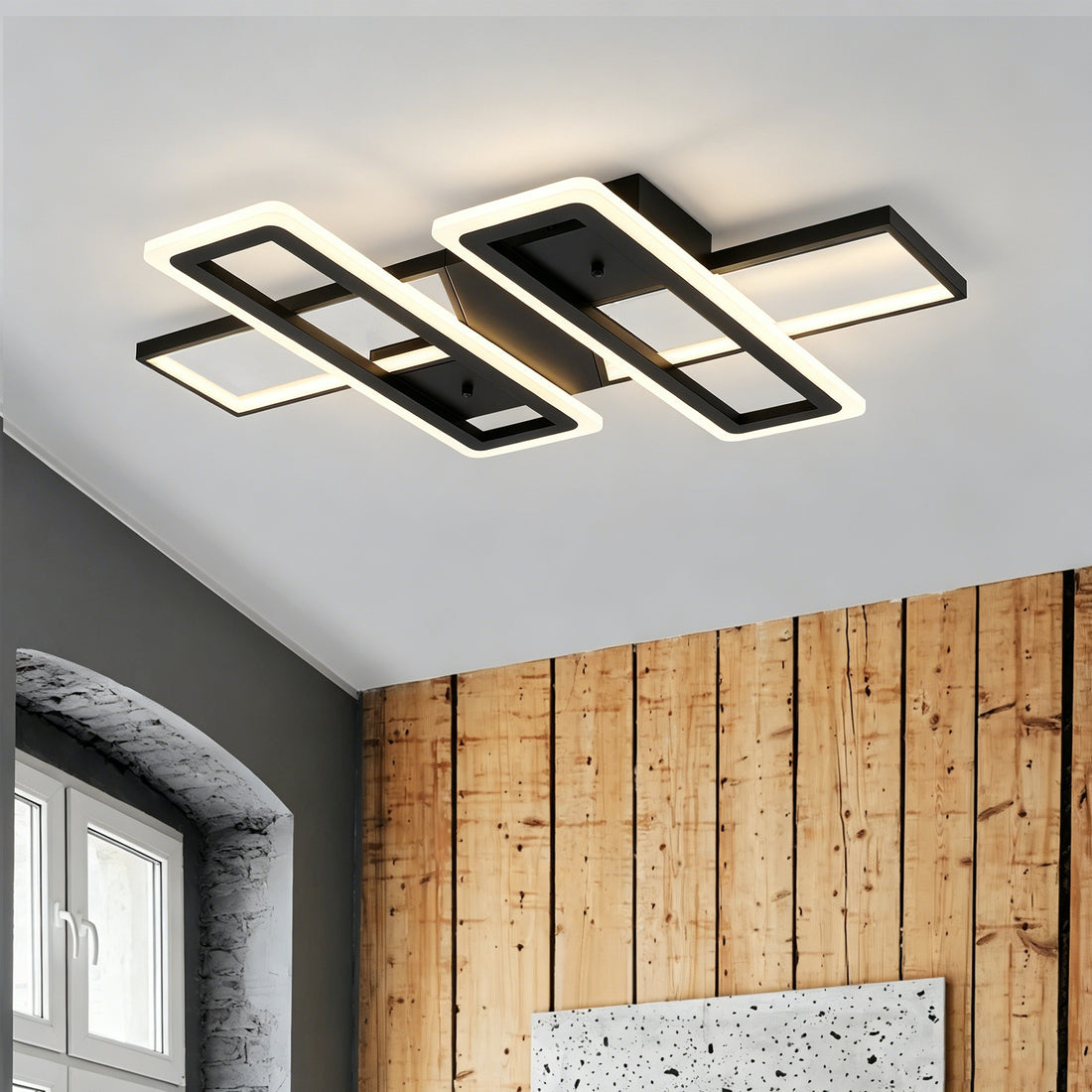 36.5 in. 4-Light Black Modern Liner Integrated LED 5CCT Flush Mount Ceiling Light Fixture for Bedroom Kitchen