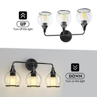 22 in. 3-Light Black Classic Traditional Bathroom Vanity Light with Clear Globe Glass Shades